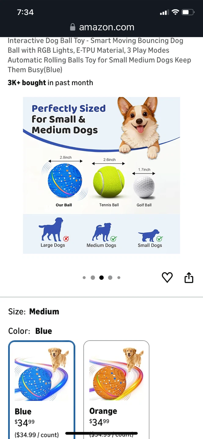 Interactive Dog Ball Toy - Blue, Medium - photo 3
