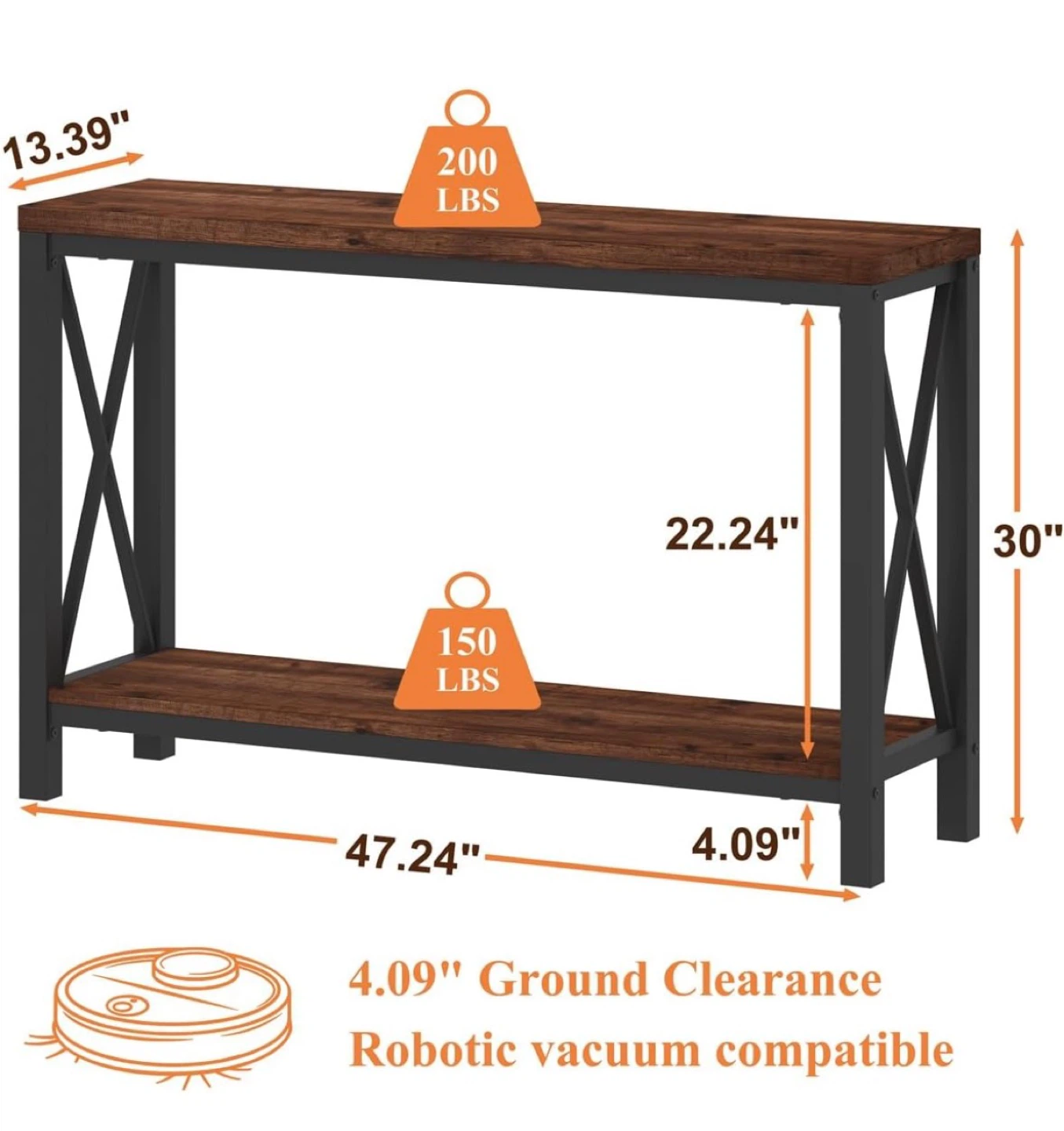 Bonn Augure 2-Tier Console Table - Rustic Oak - photo 2