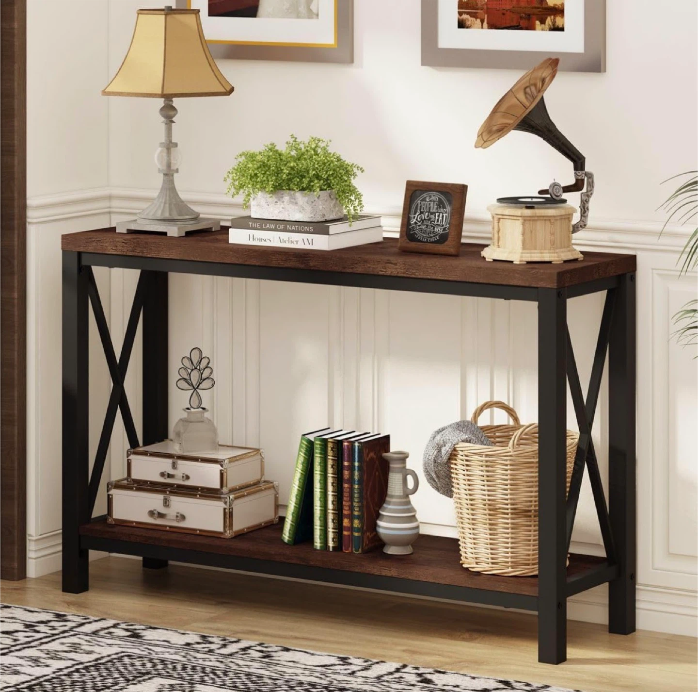 Bonn Augure 2-Tier Console Table - Rustic Oak