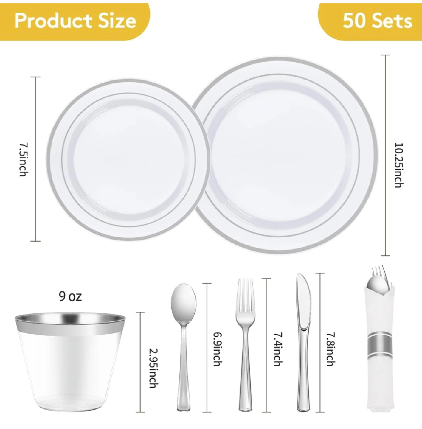 New 350 Piece Silver Plastic Dinnerware Set for 50 Guests - photo 3