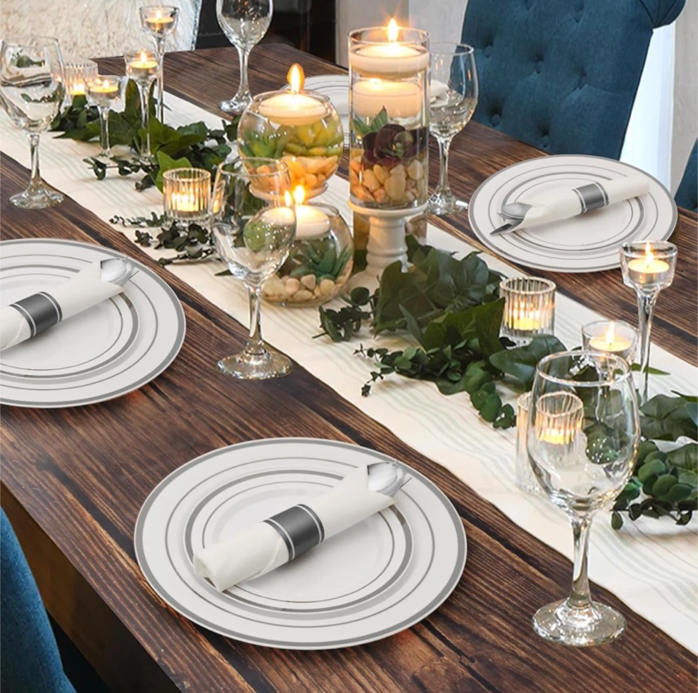 New 350 Piece Silver Plastic Dinnerware Set for 50 Guests - photo 5