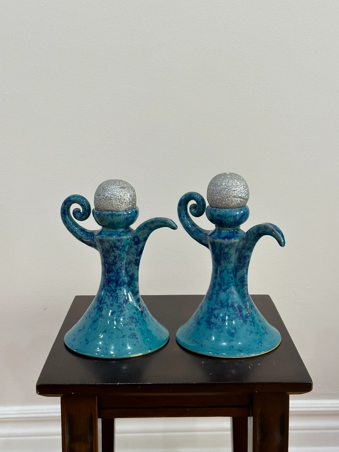 Pair of Handmade Teal Clay Decorative Pieces 🧡