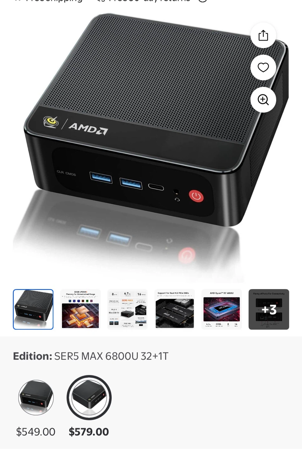 SER5 MAX 6800U Mini PC - 32GB RAM, 500GB SSD