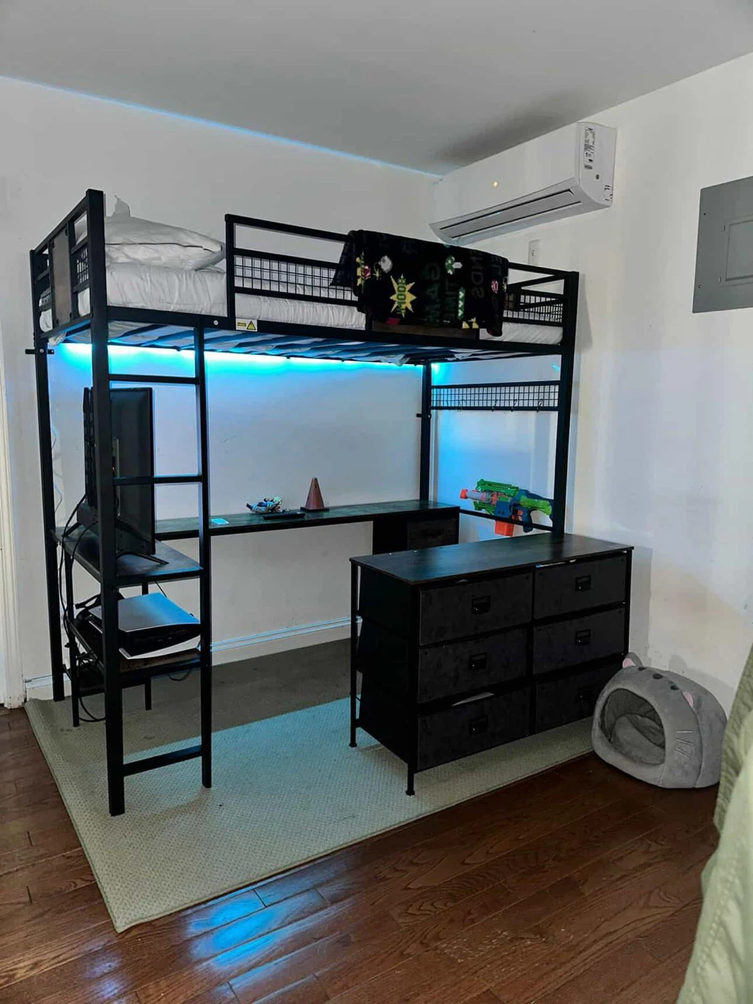 Black Metal Loft Bed with Desk & Dresser