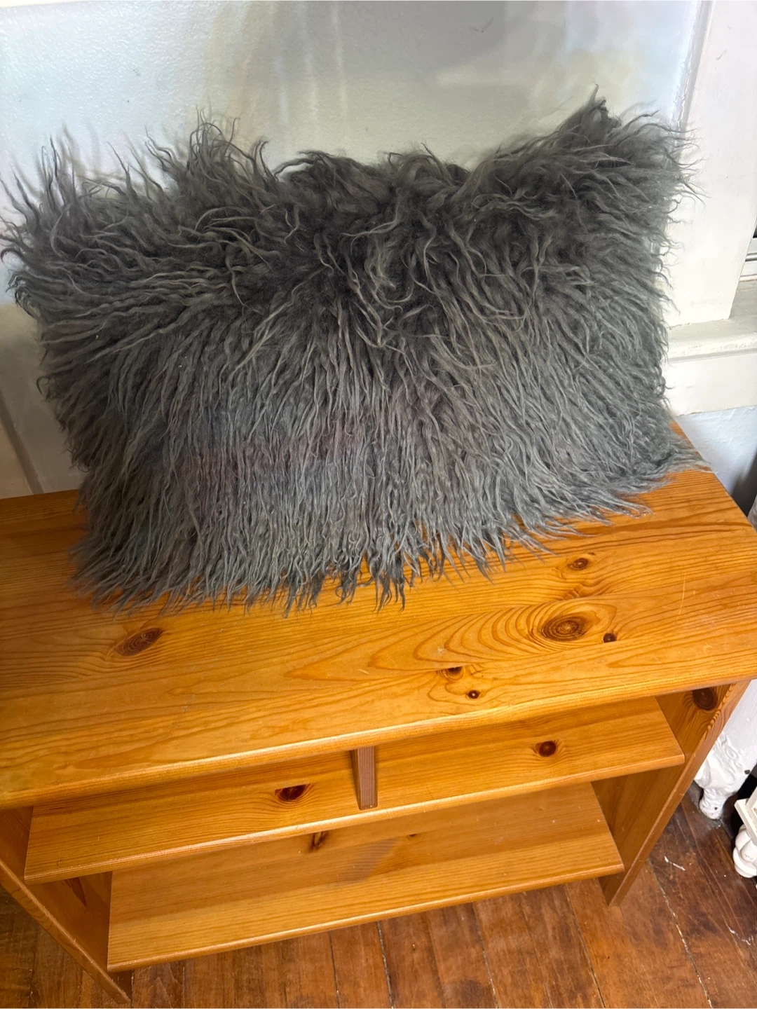 Grey Mongolian Lamb Pillow Cover