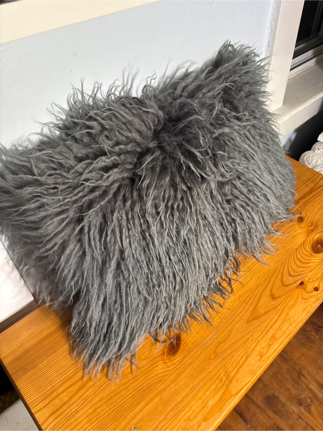Grey Mongolian Lamb Pillow Cover - photo 3