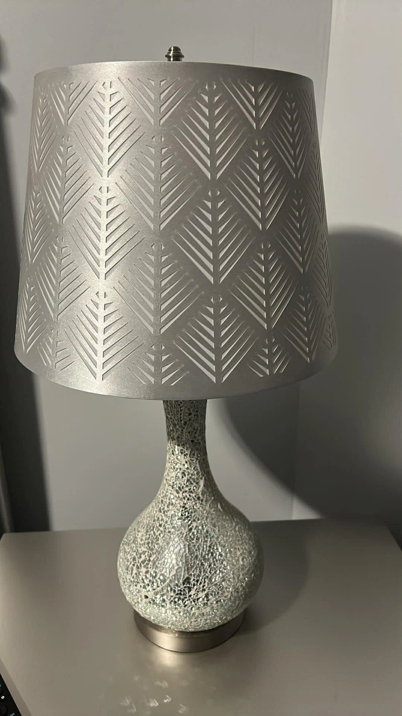 Silver Table Lamp with Patterned Shade set of two