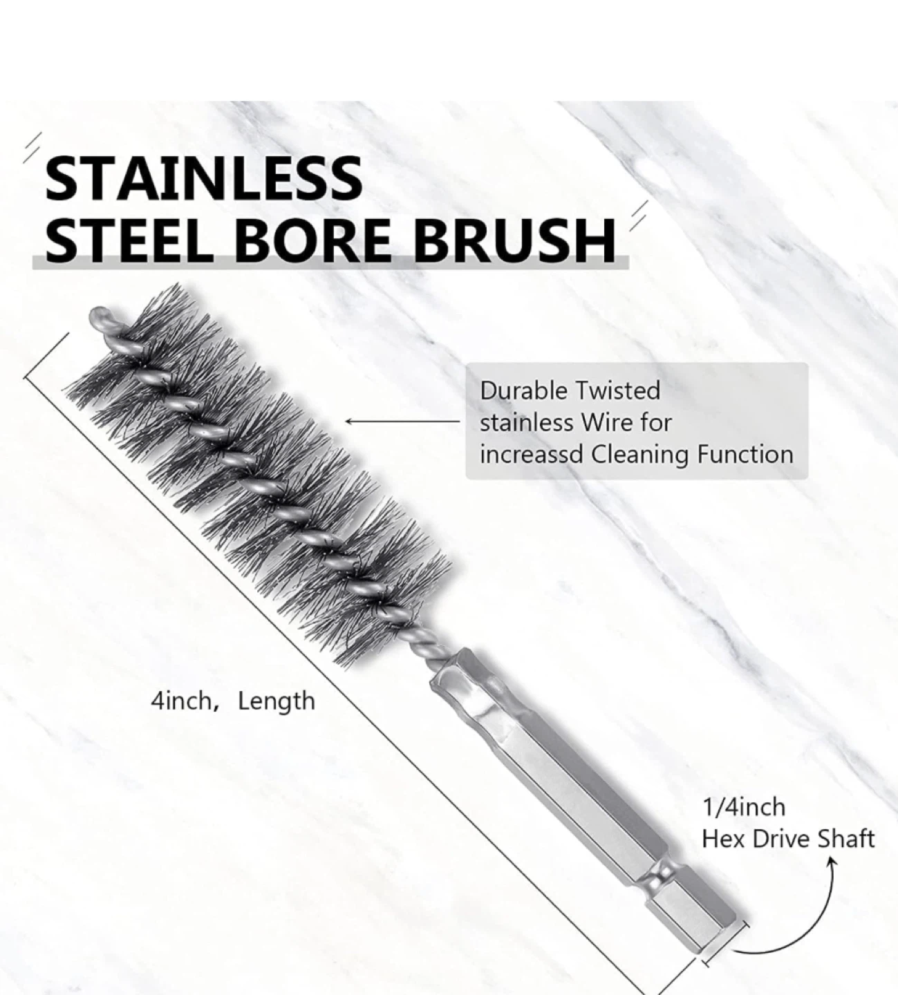 Stainless Steel Bore Brush Set with 1/4" Hex Shank - photo 4