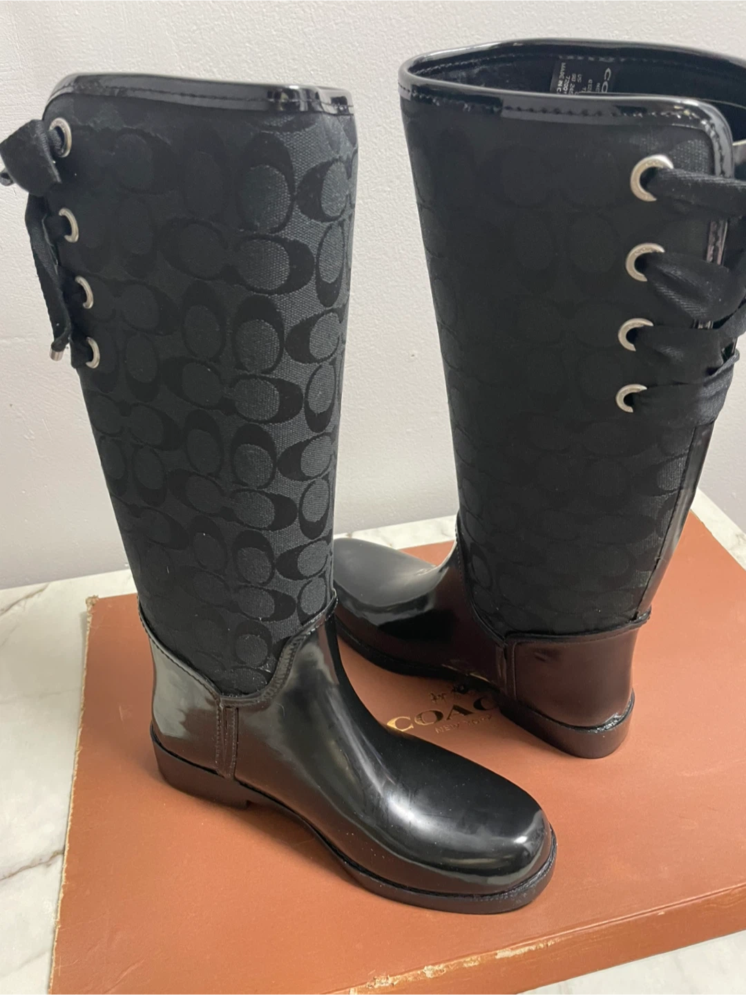 Coach Black Rain Boots Size 9 - photo 2