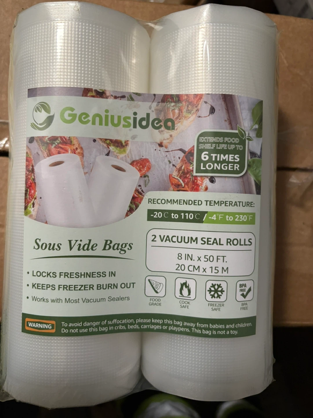 Geniusidea Vacuum Sealer Rolls 8 in x 50 ft