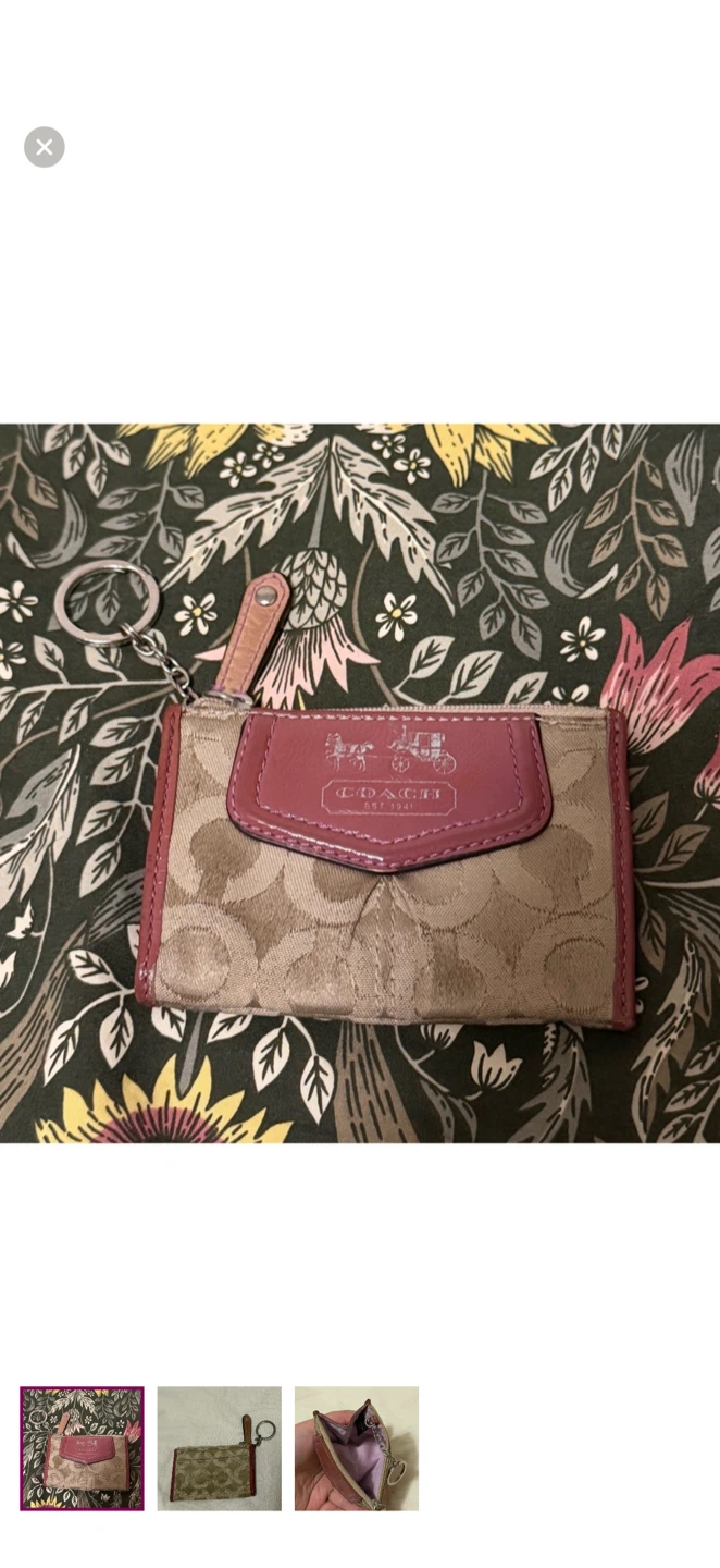 Coach Tan and Pink Card Holder with Keychain