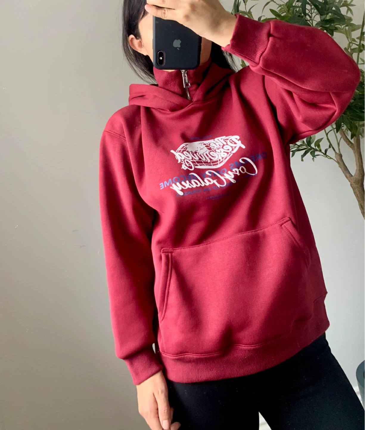 Burgundy Thick Winter Hoodie High Neck Size M New - photo 3