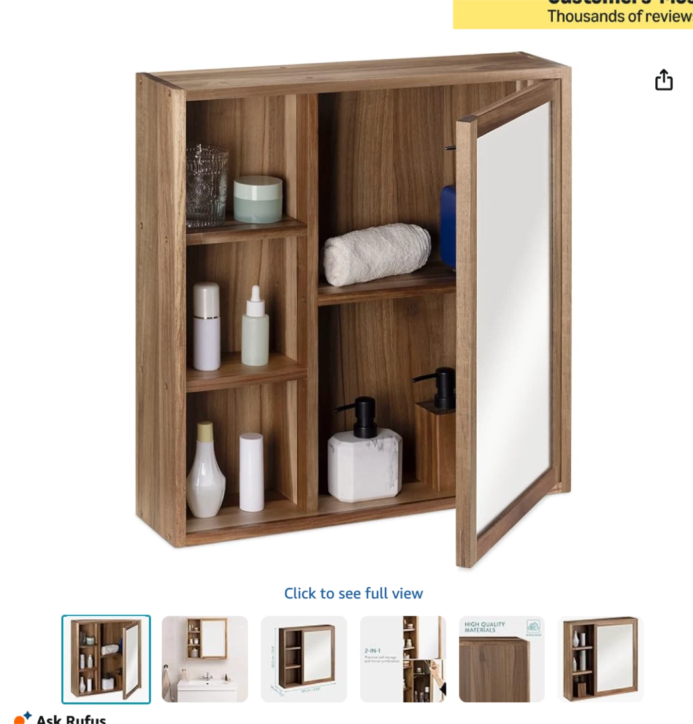 Navaris Wooden Bathroom Cabinet - Acacia Wood