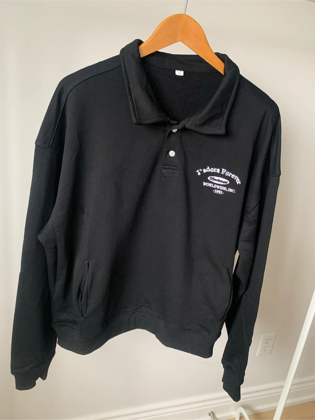 Black Polo Style Sweatshirt Oversized New - photo 2