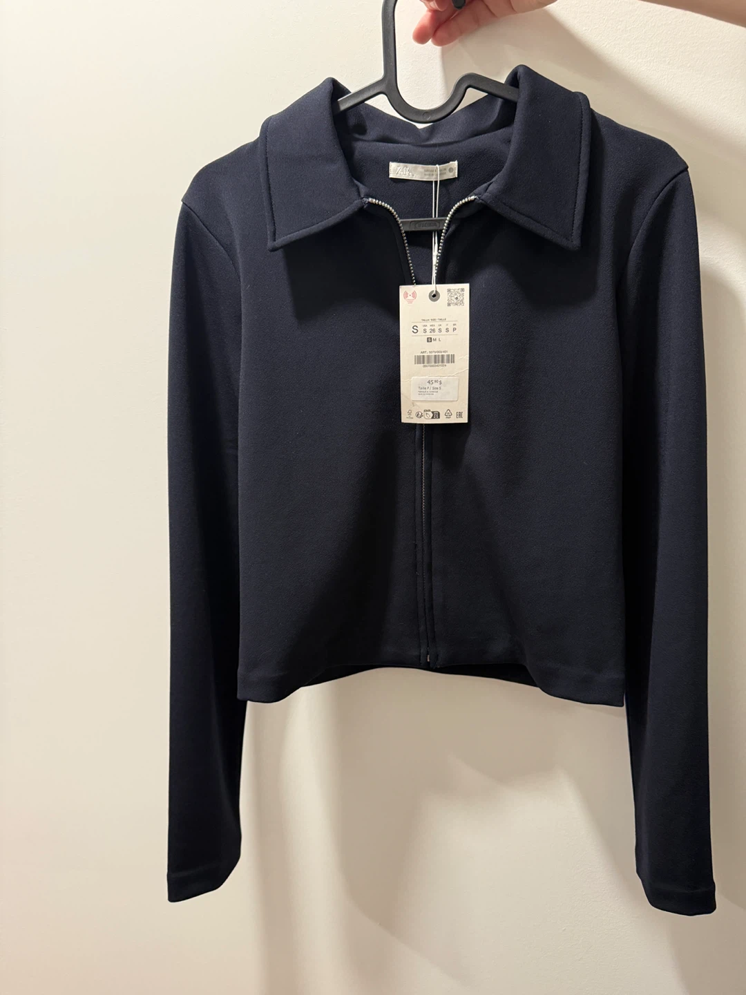 Zara Navy Blue Collared Zip-Up Jacket - Size S