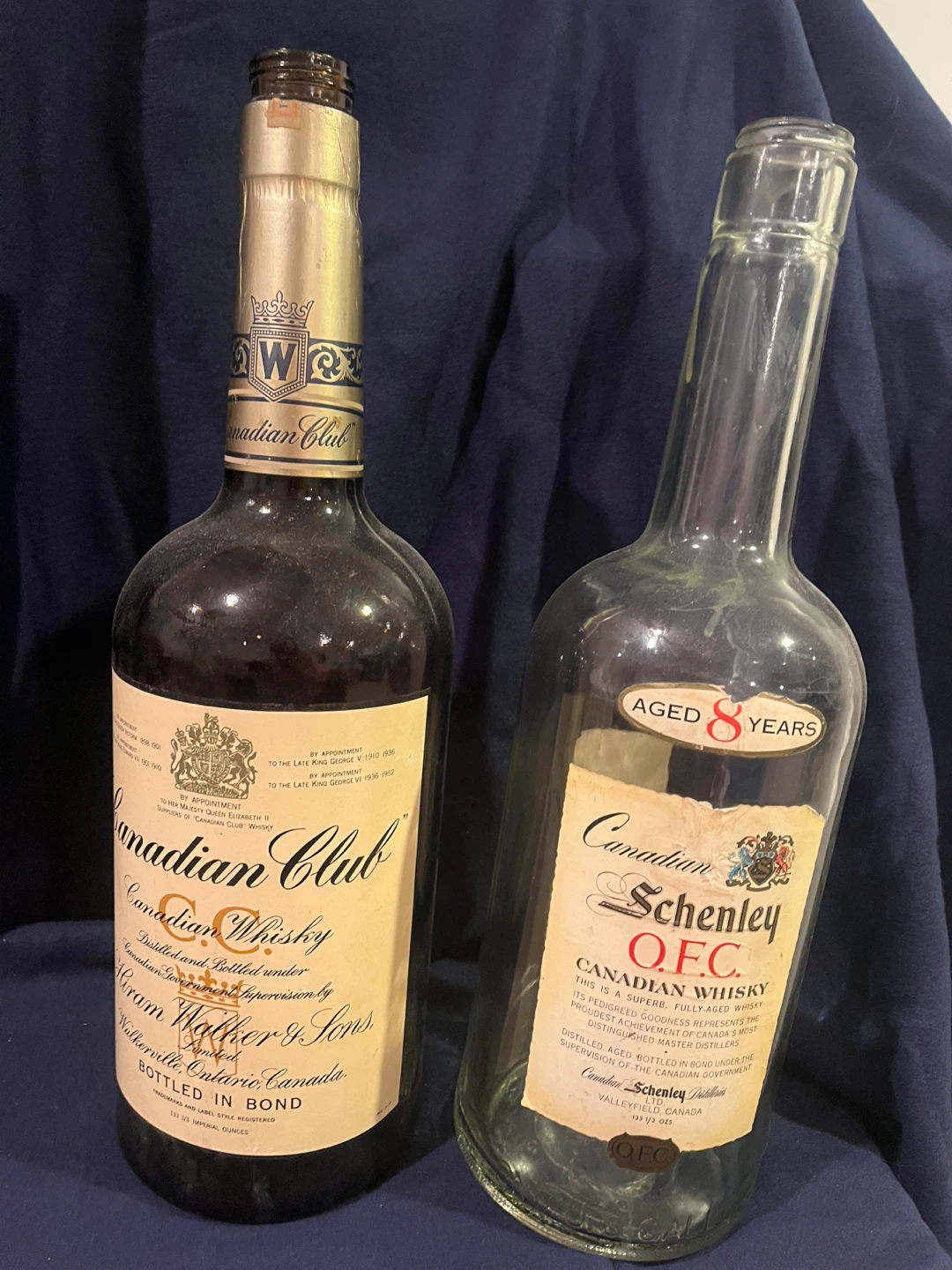 Canadian Club & Schenley Whiskey Bottles