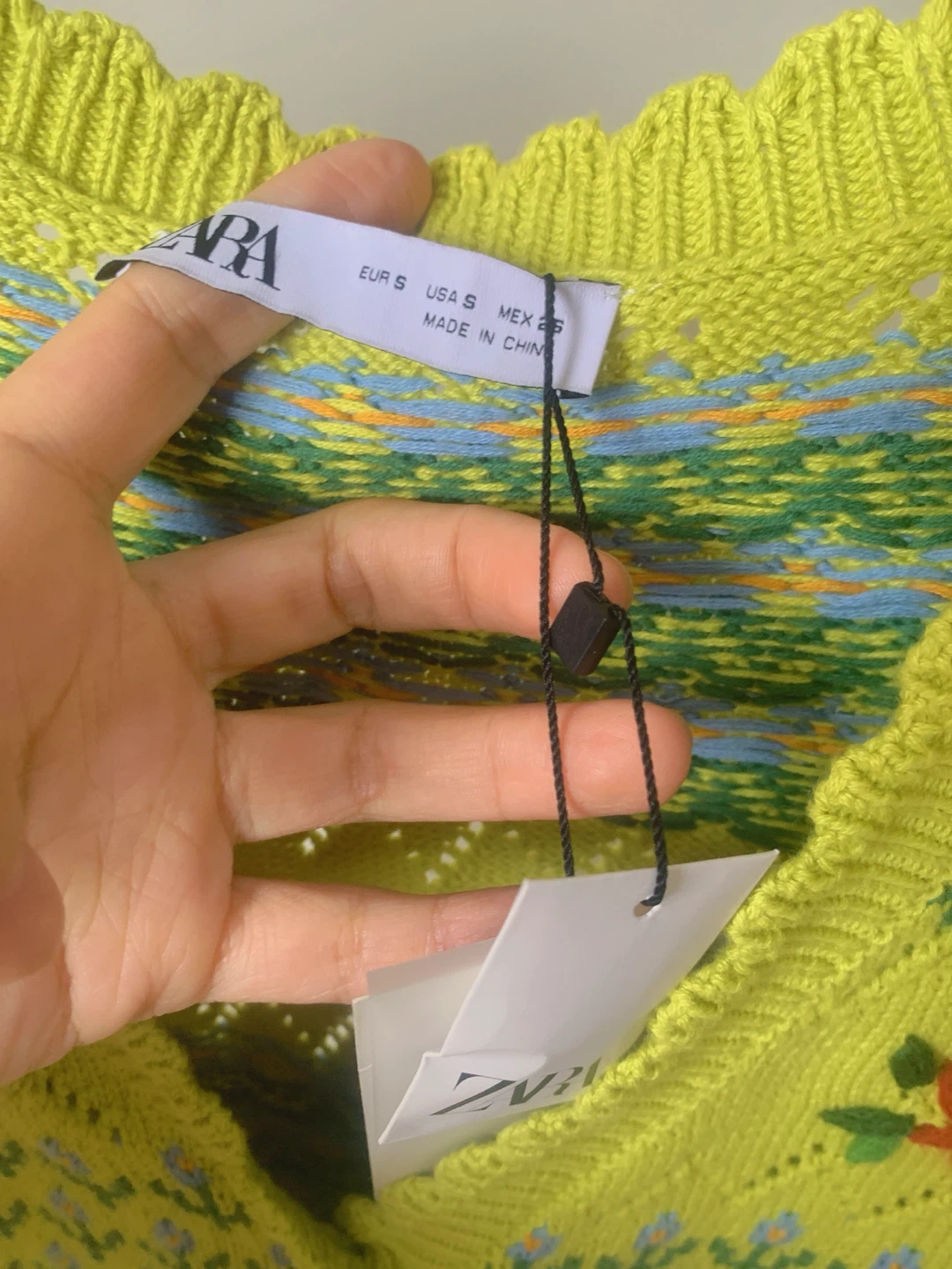 ZARA Lime Green Knit Vest Floral Embroidery New - photo 3