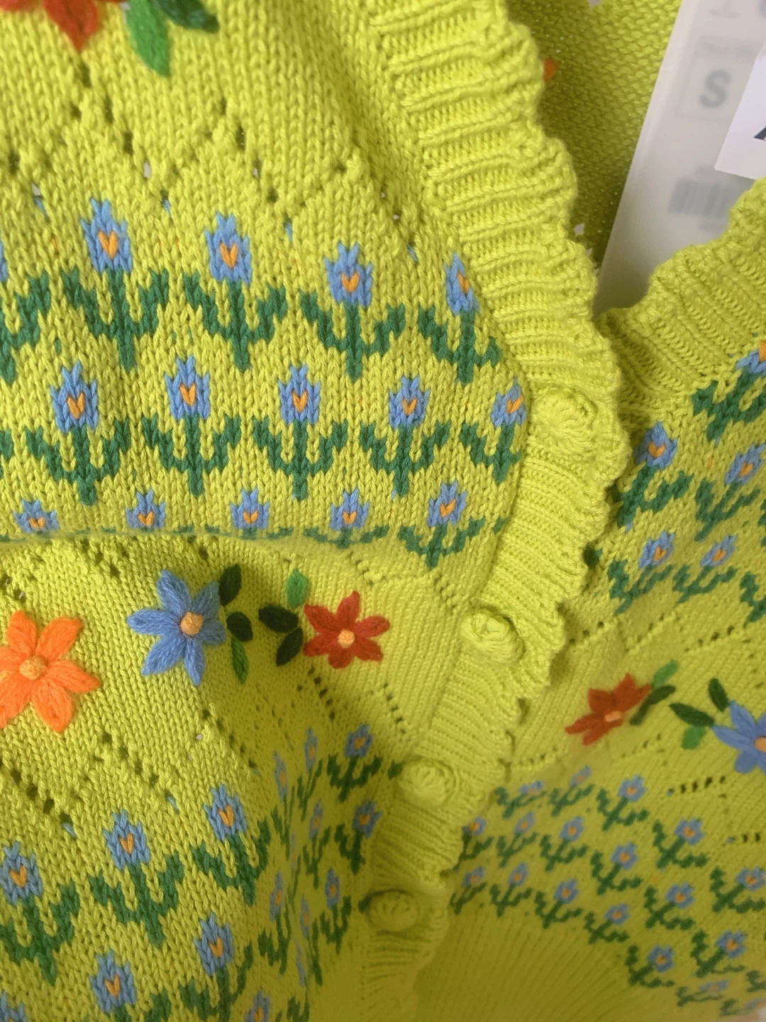 ZARA Lime Green Knit Vest Floral Embroidery New - photo 5
