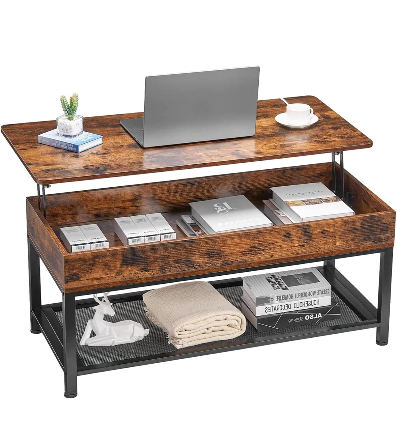 Lift Top Coffee Table - Rustic Brown - photo 5