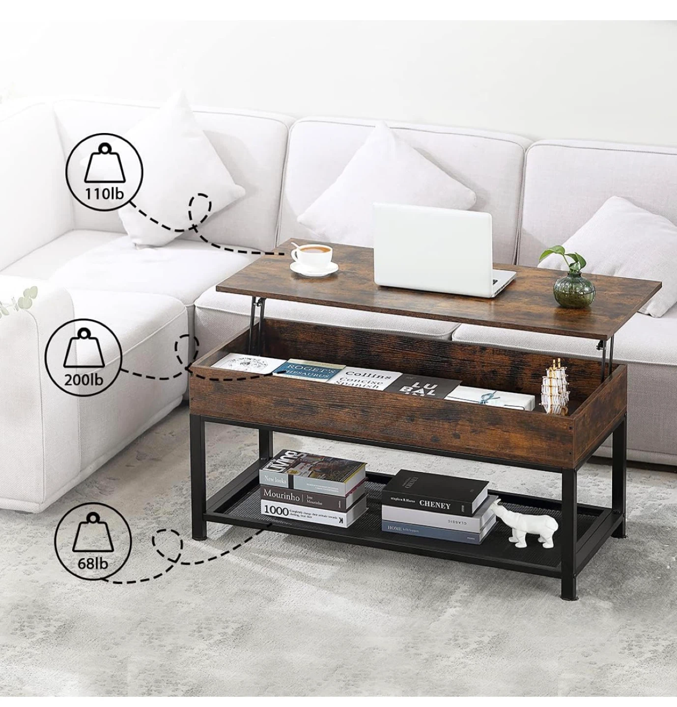 Lift Top Coffee Table - Rustic Brown