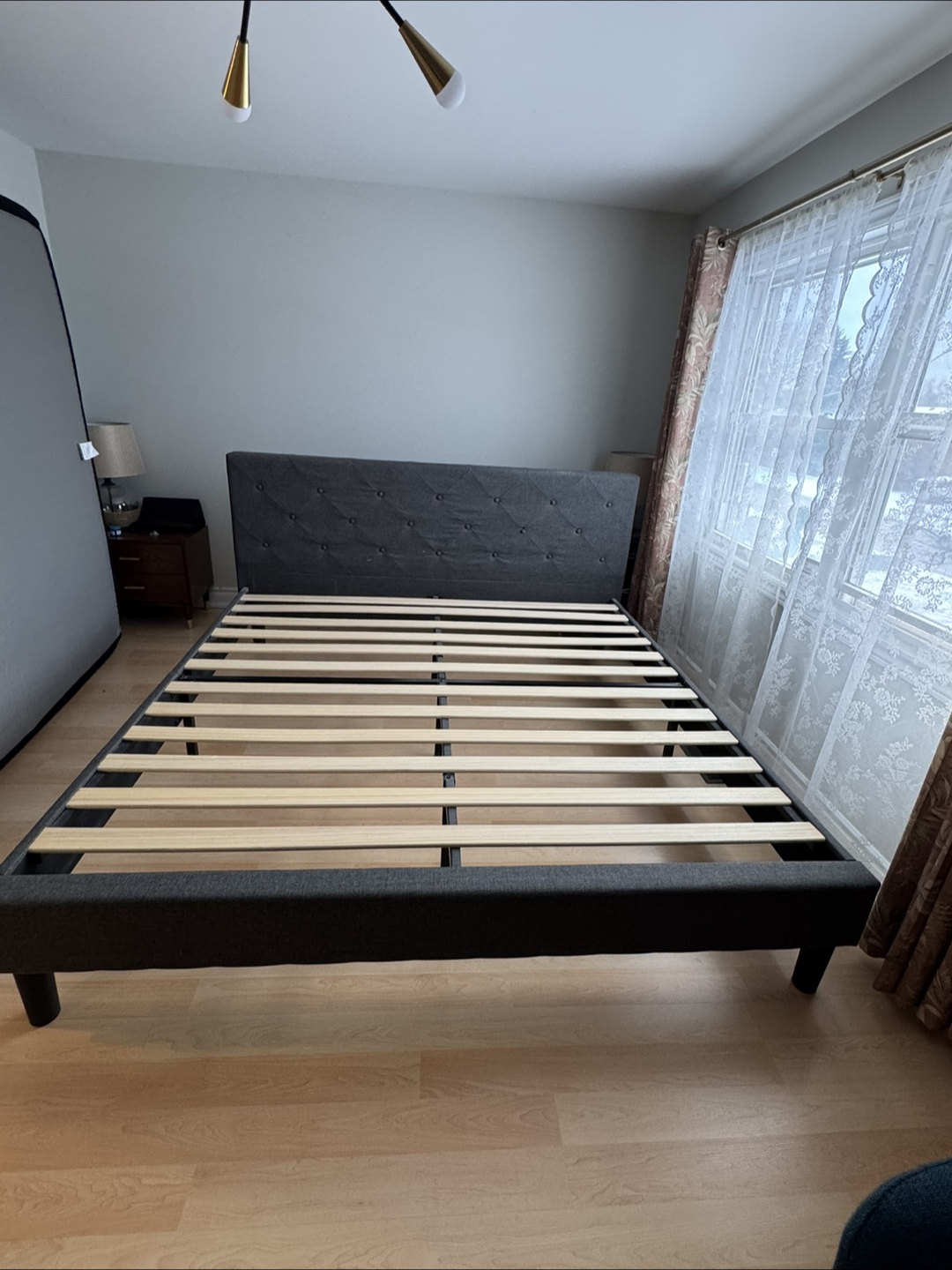 King Size Upholstered Platform Bed Frame - Grey - photo 3