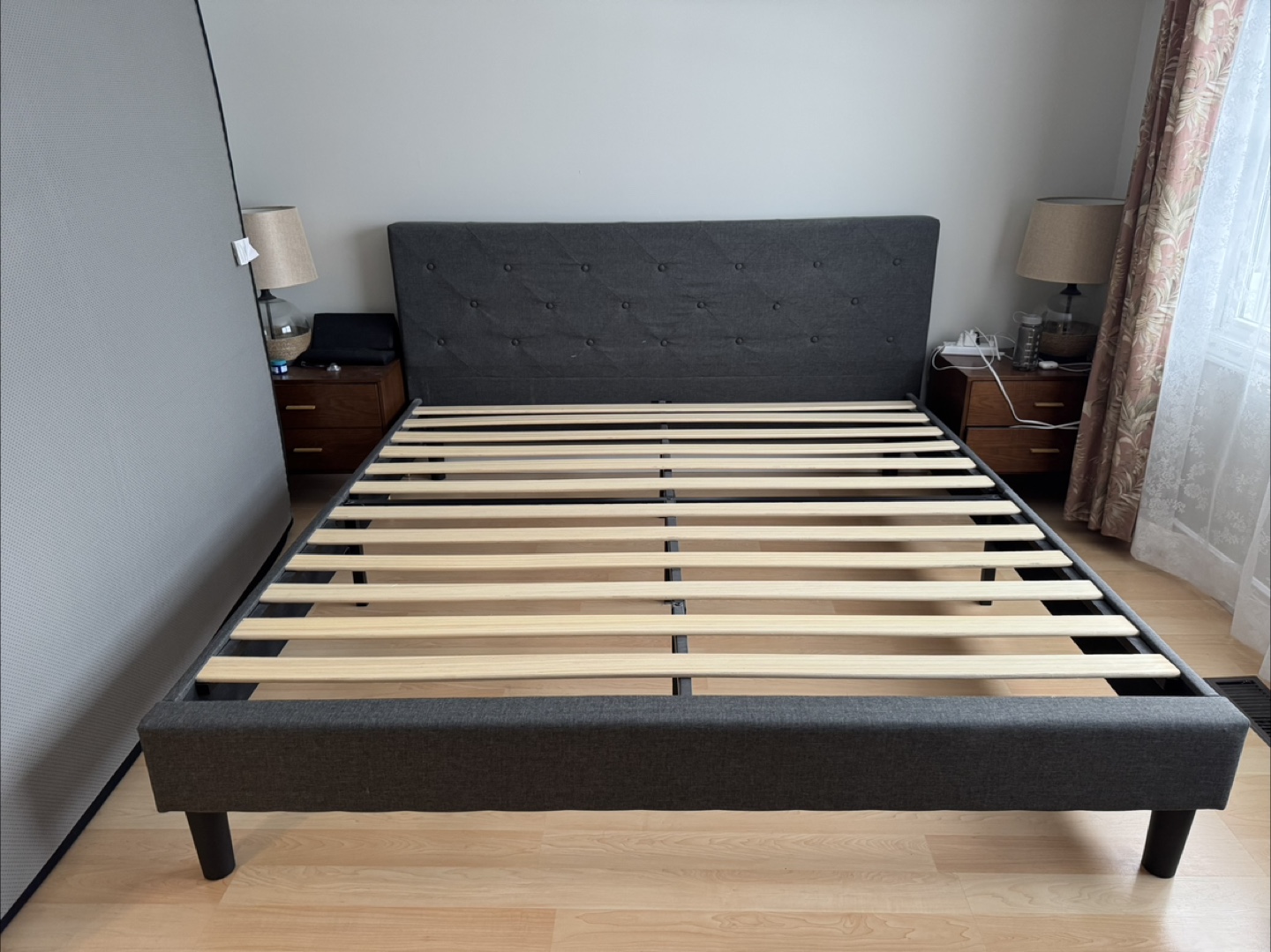King Size Upholstered Platform Bed Frame - Grey