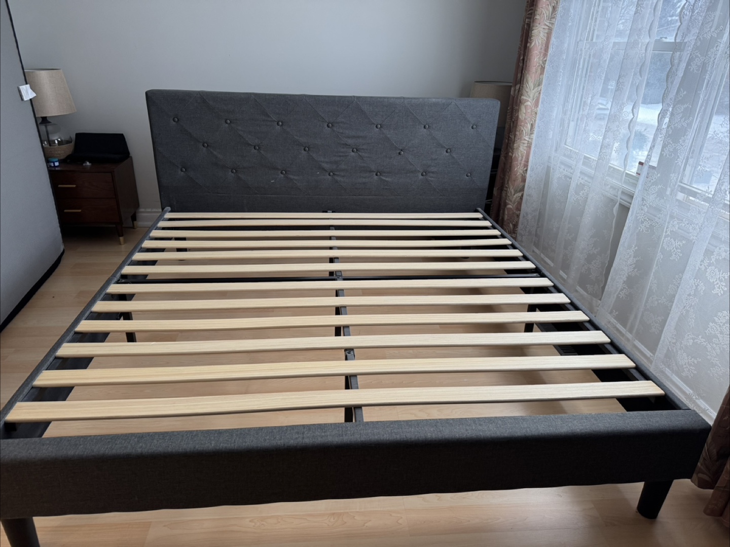 King Size Upholstered Platform Bed Frame - Grey - photo 2