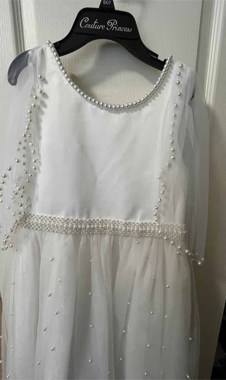 Couture Princess White Pearl Dress -Size 12