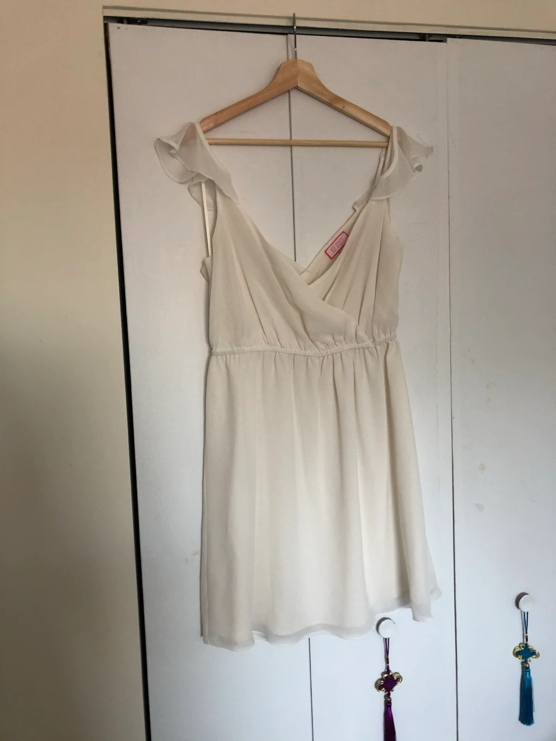 White Summer Dress Fairy Drop Shoulder Strap - Size L
