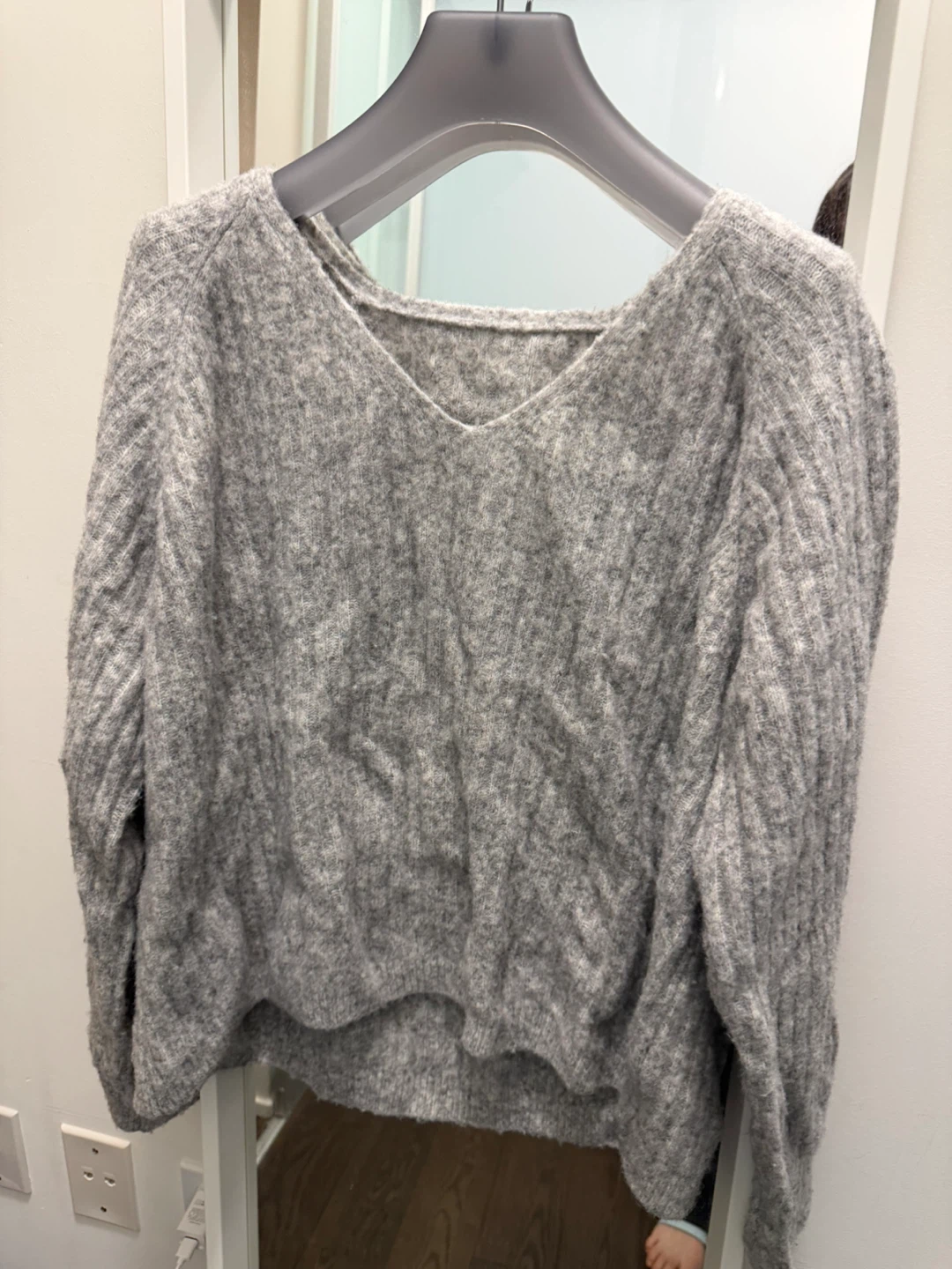 Grey V-Neck Knit Sweater - photo 2