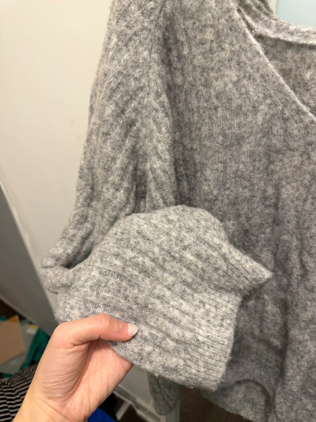 Grey V-Neck Knit Sweater - photo 4