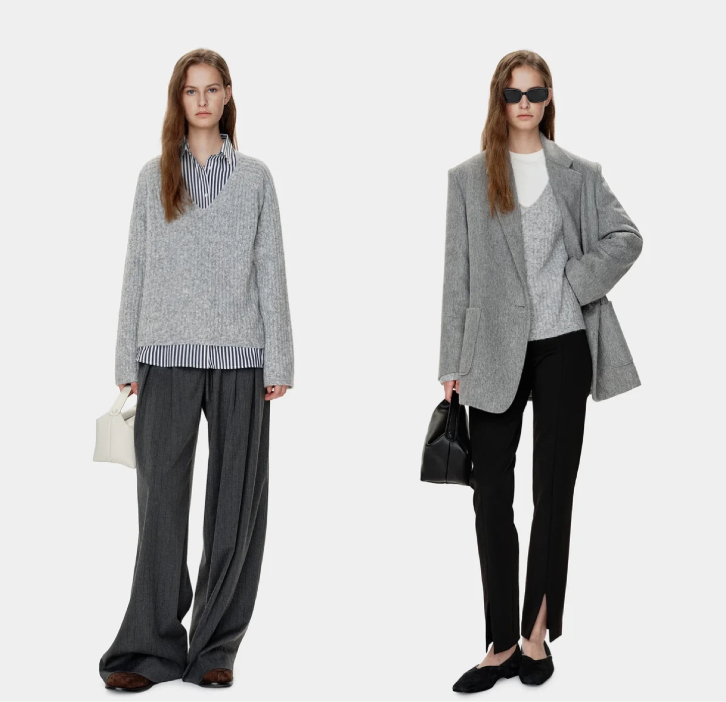 Grey V-Neck Knit Sweater