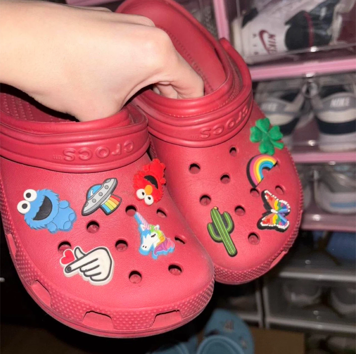 Red Crocs with Charms