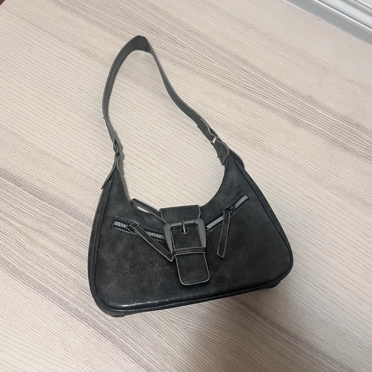 Black Shoulder Bag with Buckle Detail