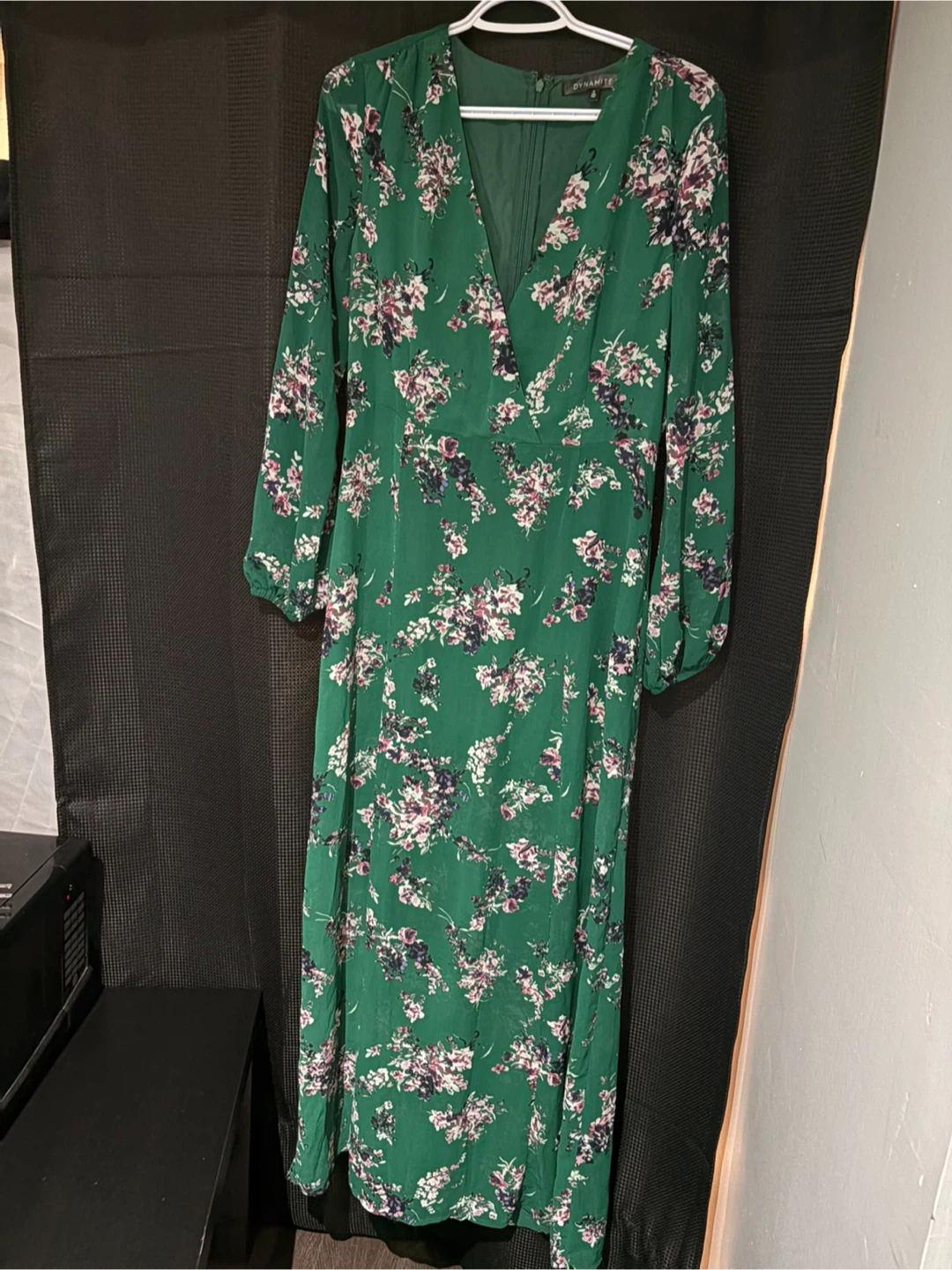 Dynamite Green Floral Long Sleeve Dress
