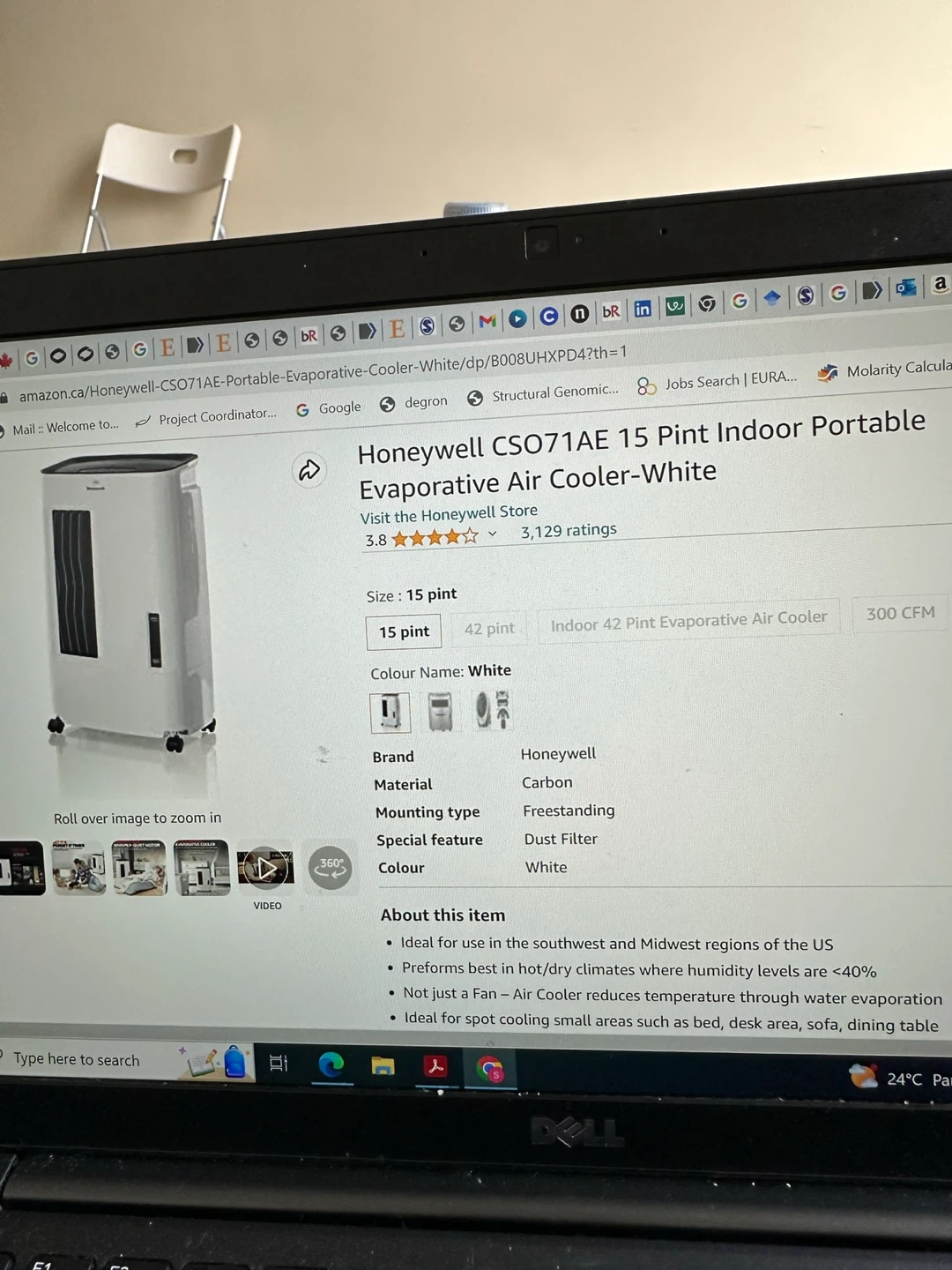 Honeywell Portable Evaporative Air Cooler - White - photo 3