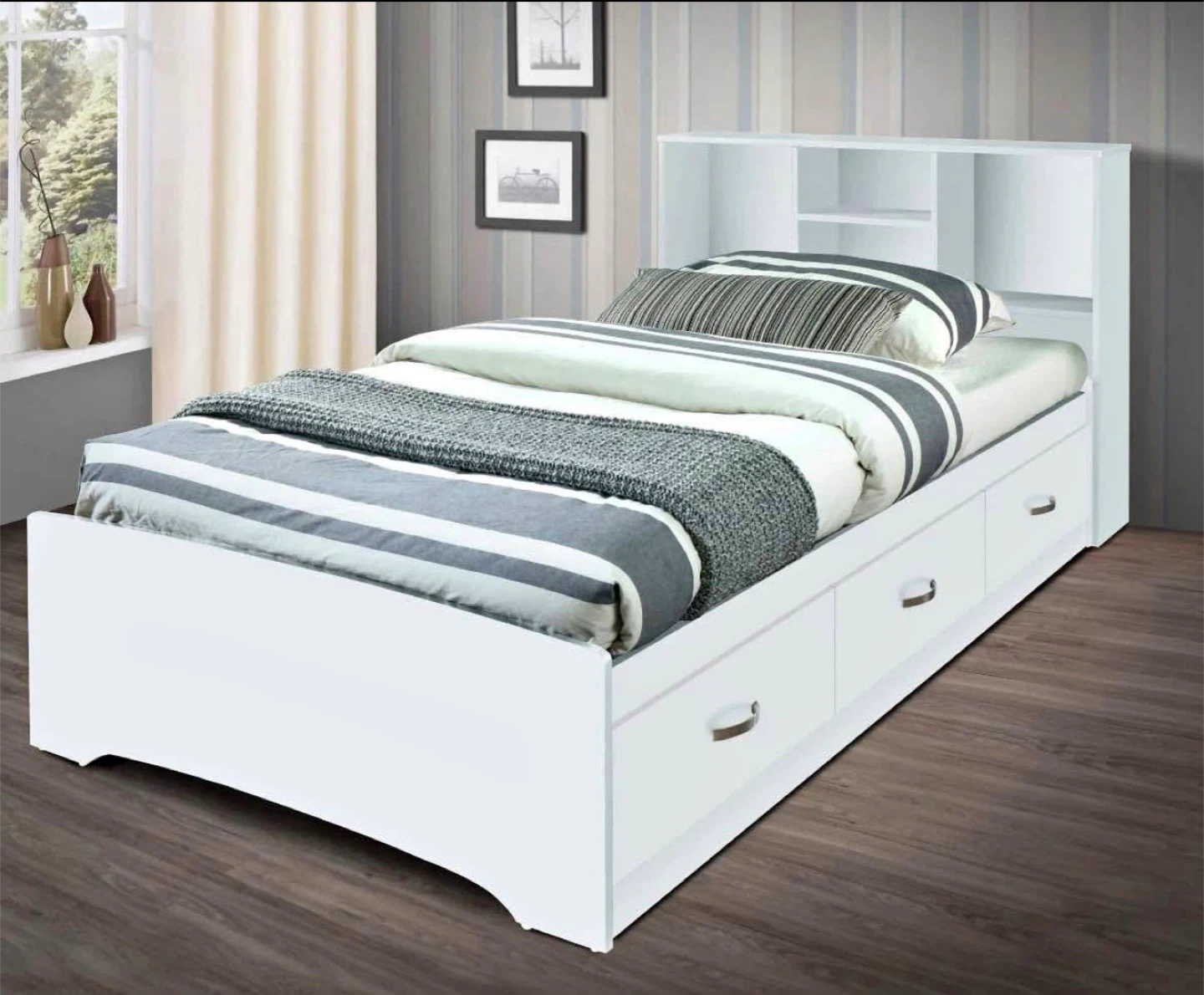 White Bed Frame with Storage Drawers