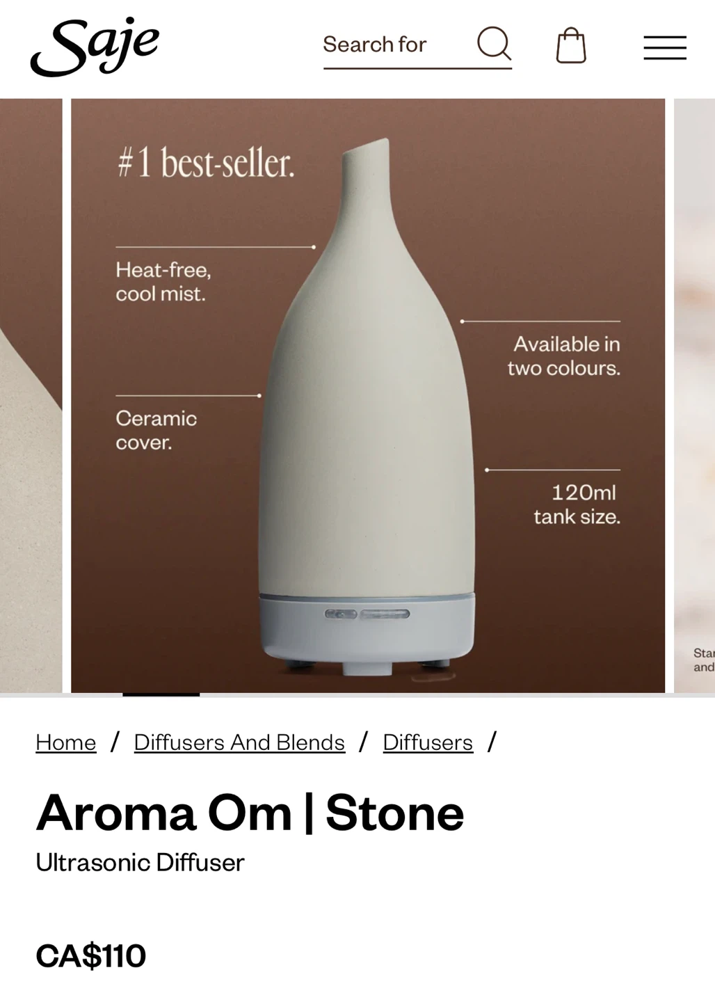 Saje Aroma Om Stone Ultrasonic Diffuser