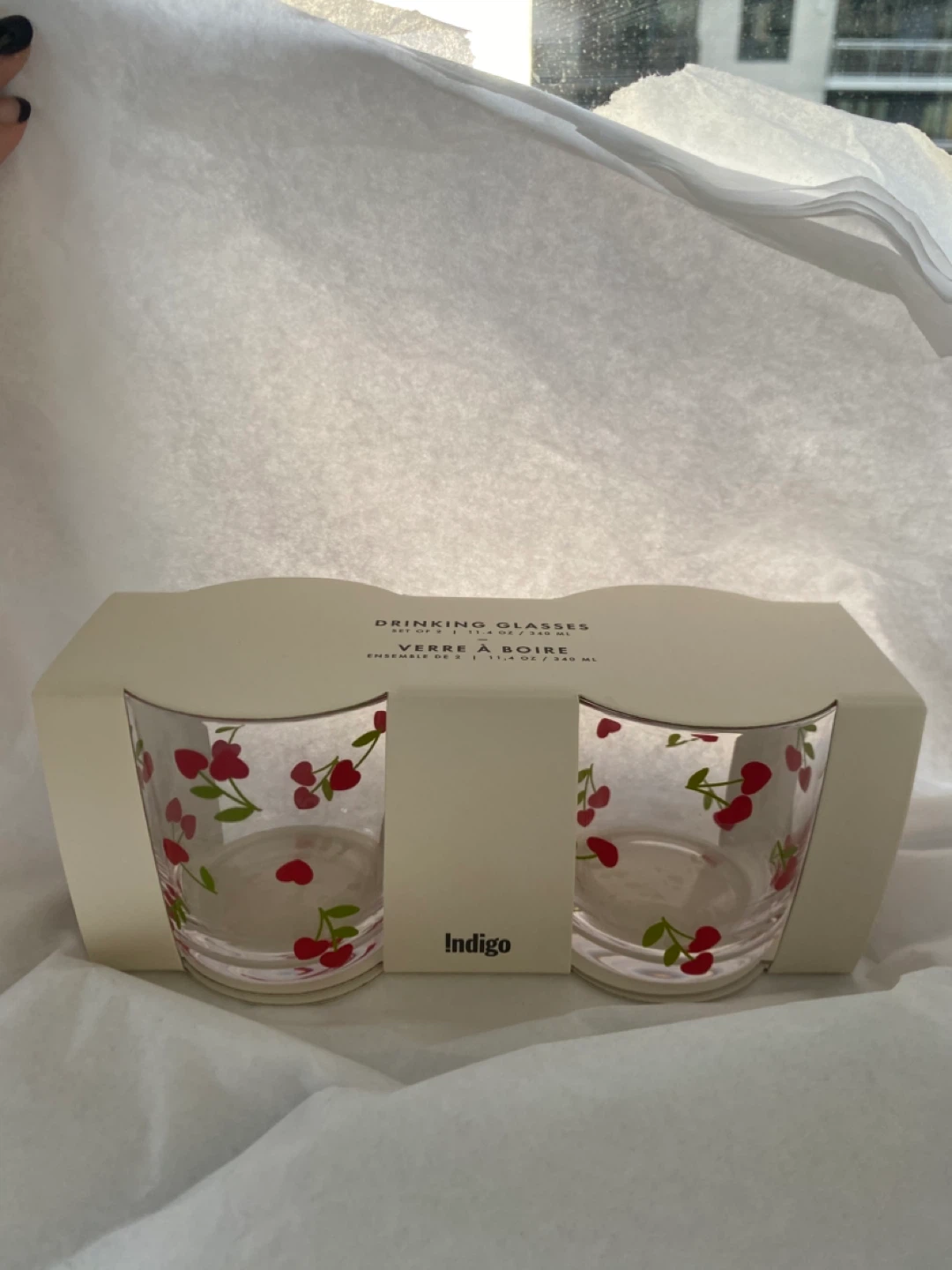 Brand New Indigo Cherry Drinking Glasses Set