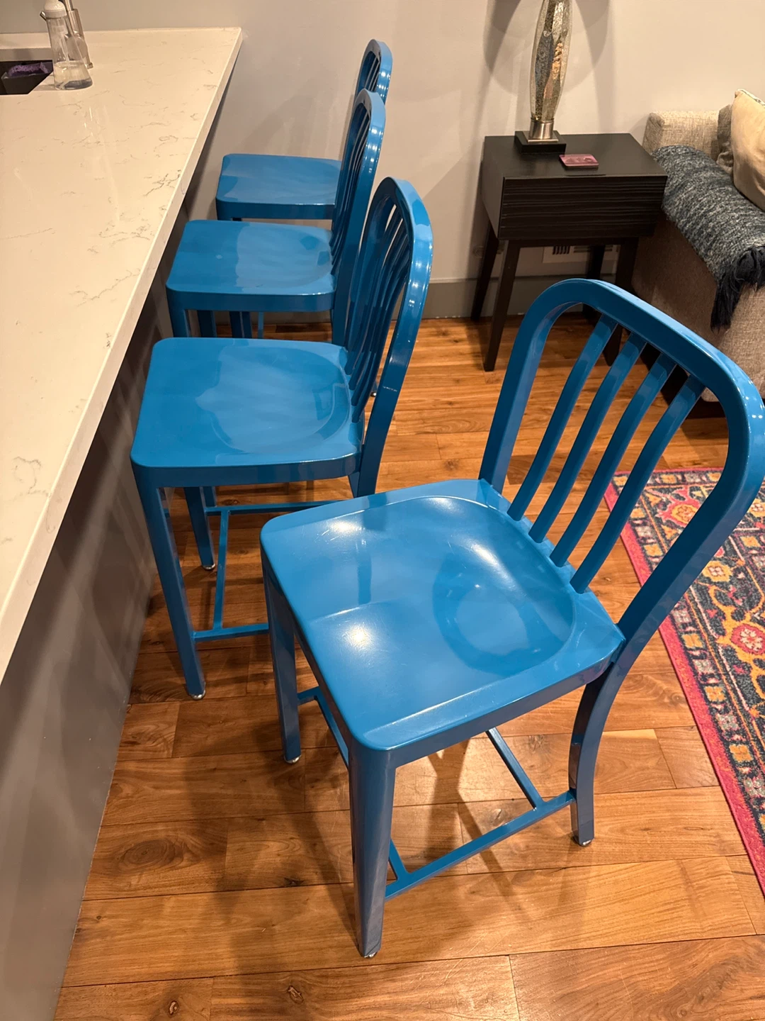 Set of 4 Blue Metal Bar Stools - photo 3