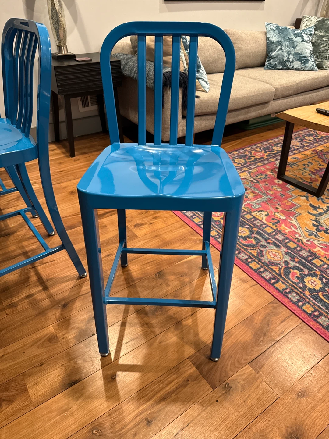 Set of 4 Blue Metal Bar Stools - photo 2