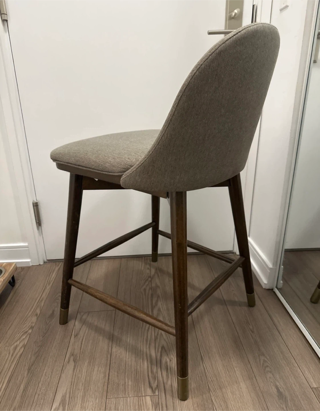 4 Counter Height Stools - Grey Fabric, Wooden Legs - photo 3
