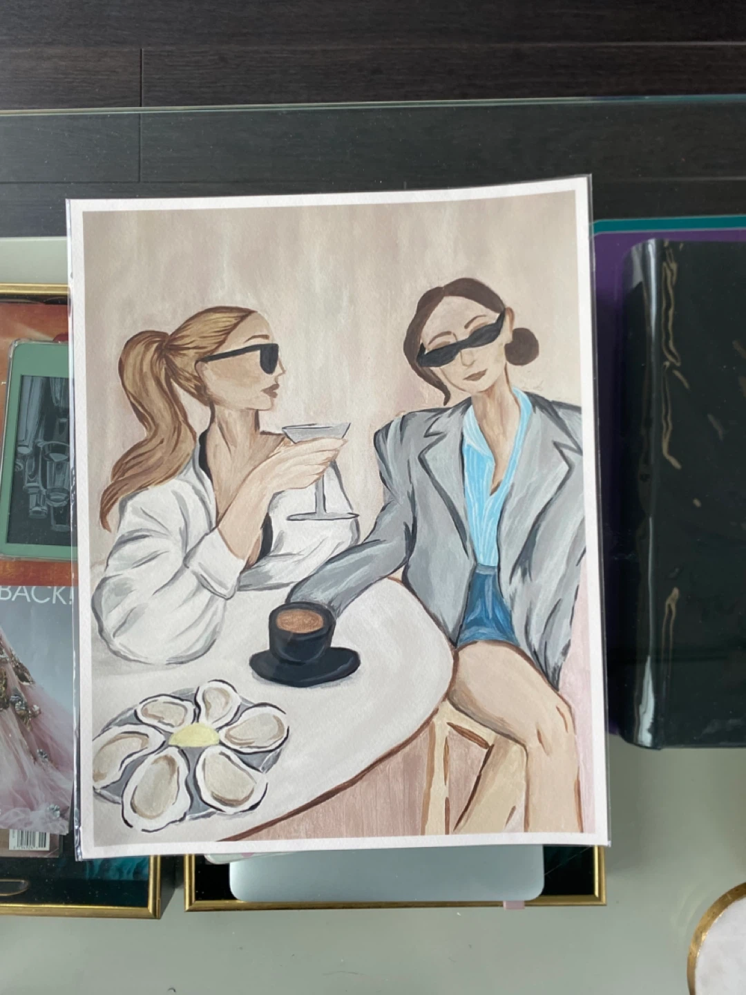 Blonde and Brunette Coffee and Oysters Print