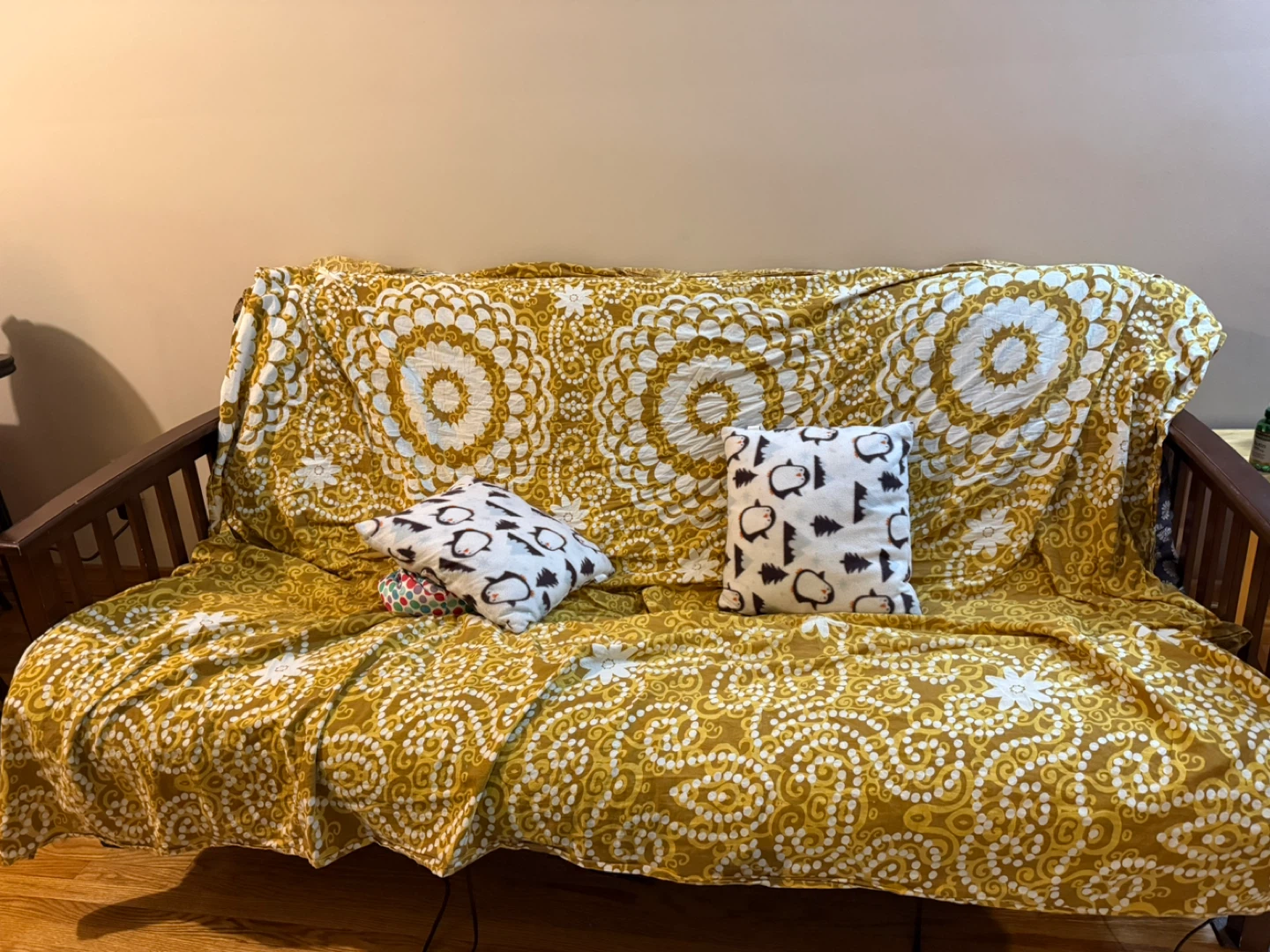 Futon with Cover & Pillows