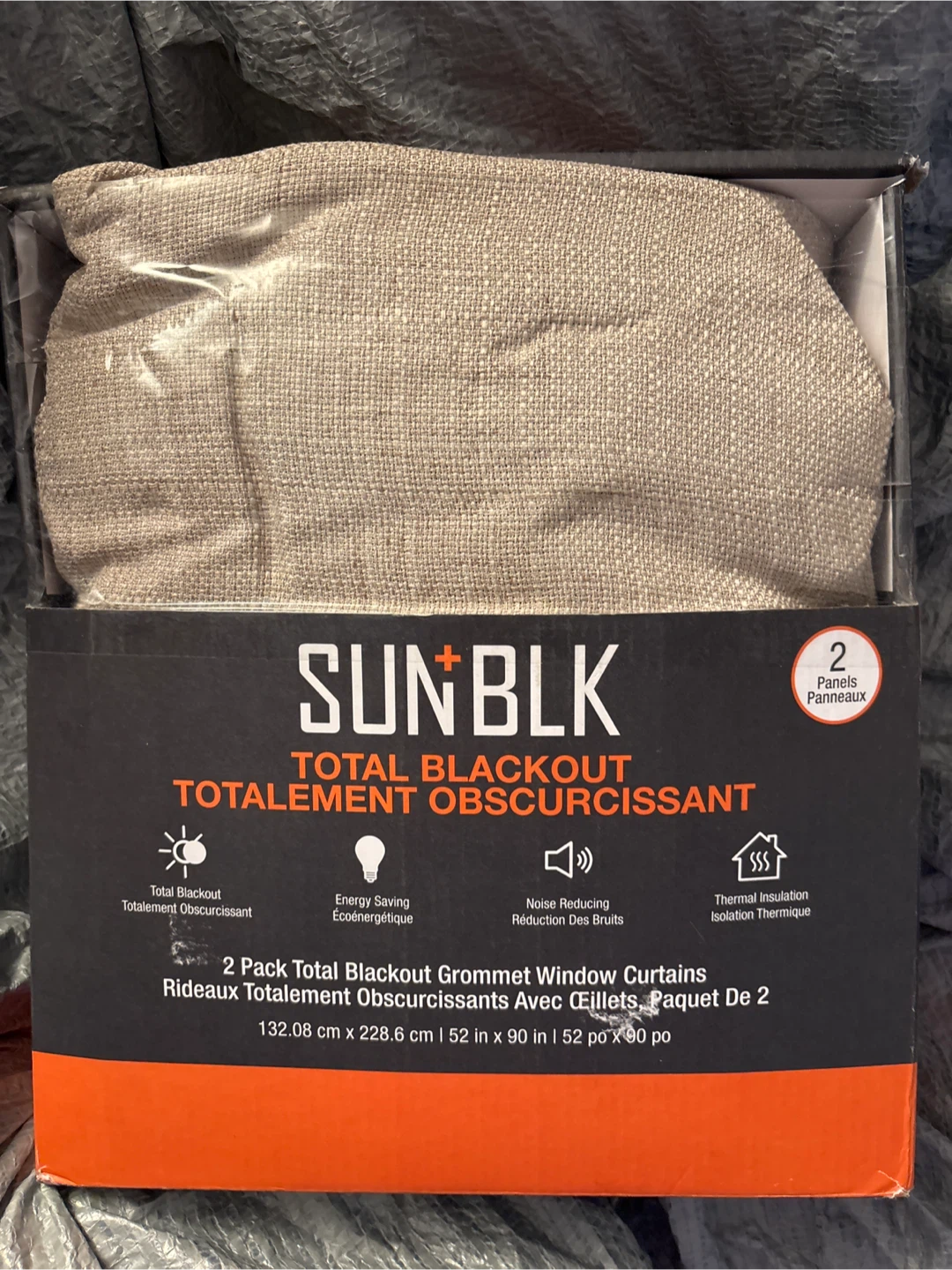 Sun+Blk Total Blackout Curtains - 2 Panels, 52x90