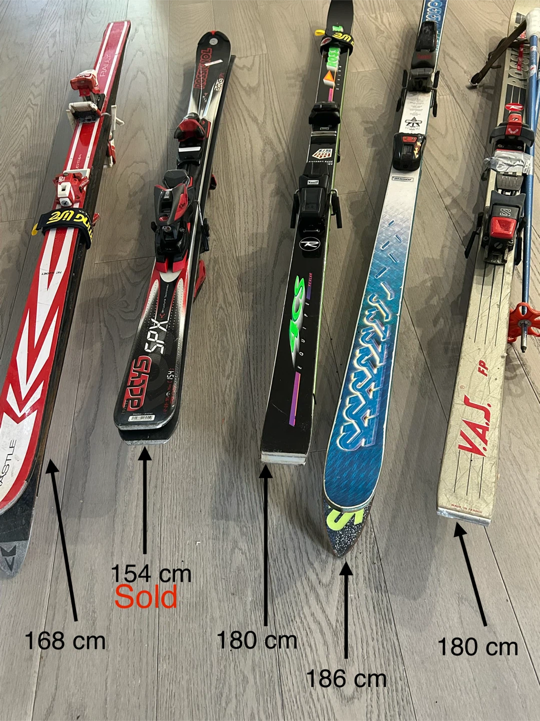 Skis (Skiing Gear) - 154, 168, 180 and 186 cm