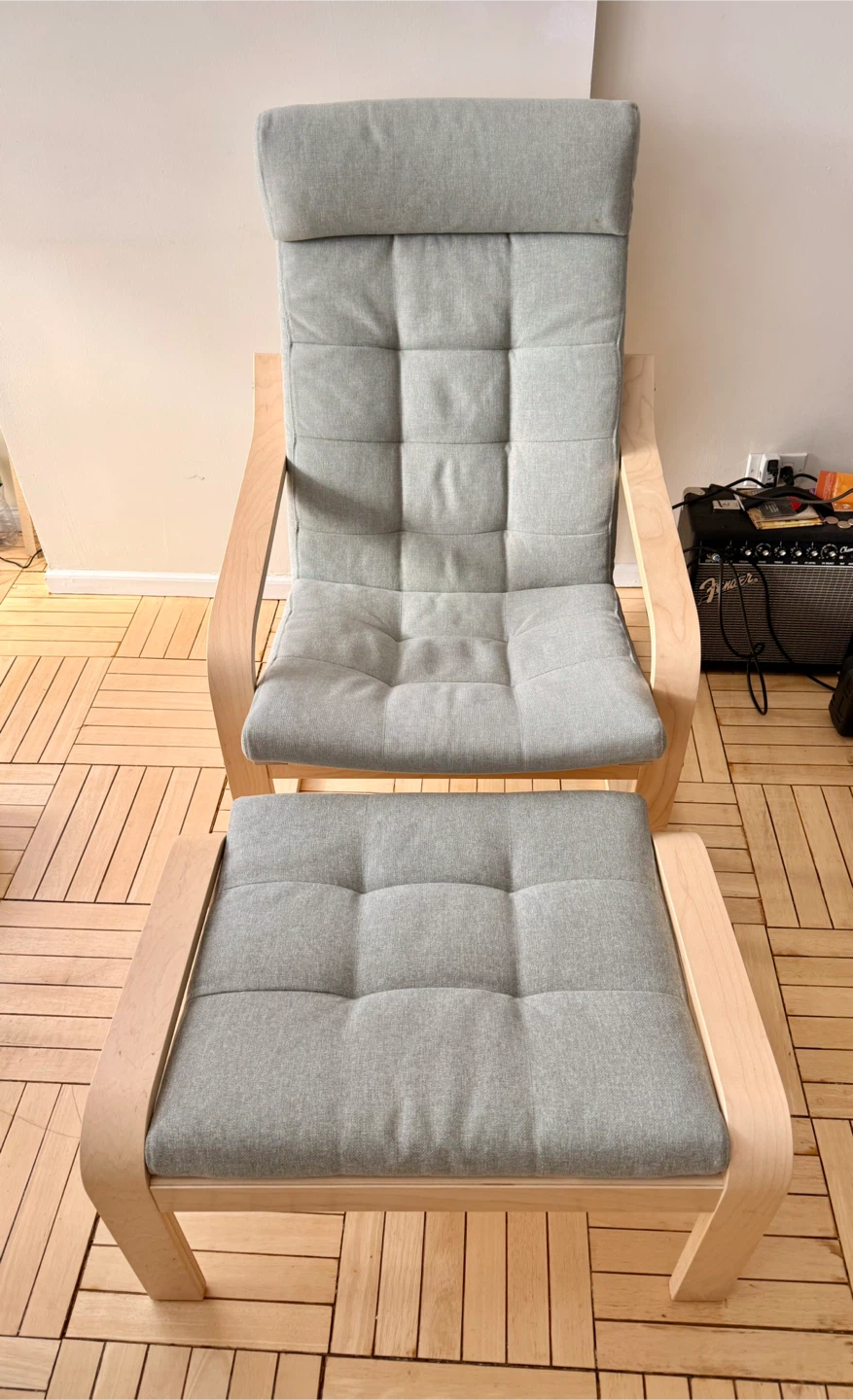 IKEA Poang Chair & Ottoman - Light Gray