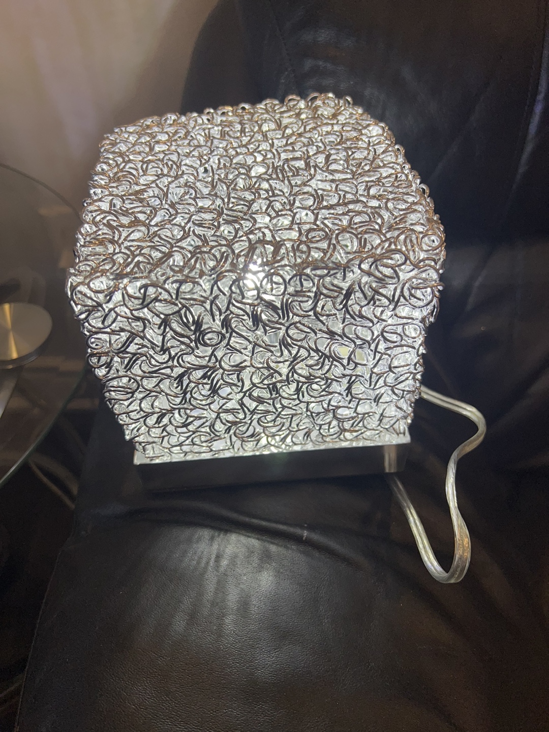 Silver Cube Accent  table Lamp small size