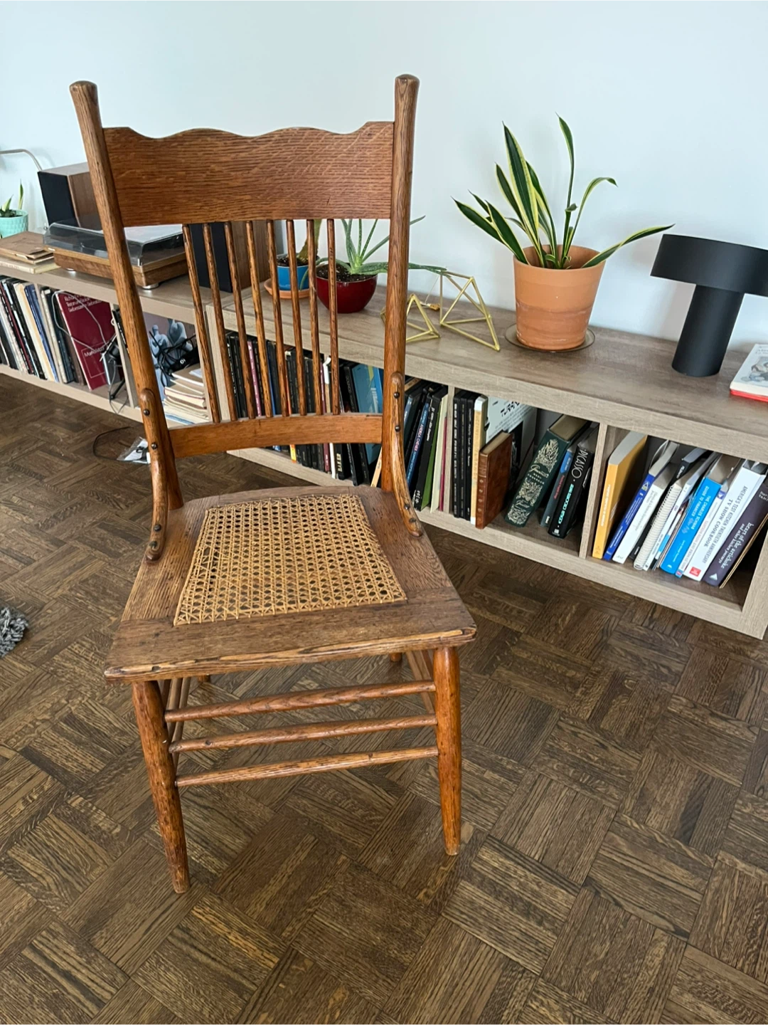 Vintage Wooden Chair with Woven Seat