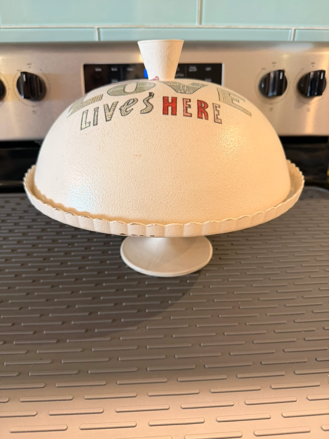 Hand made Cake Stand with Lid - 'Love Lives Here'